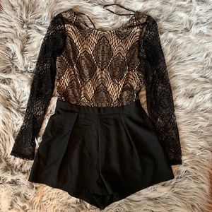 Black and gold lace romper NWT
